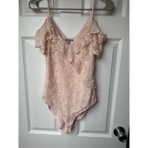 Charlotte Russe Medium Rose Lace Tank Bodysuit Girly Feminine Sexy